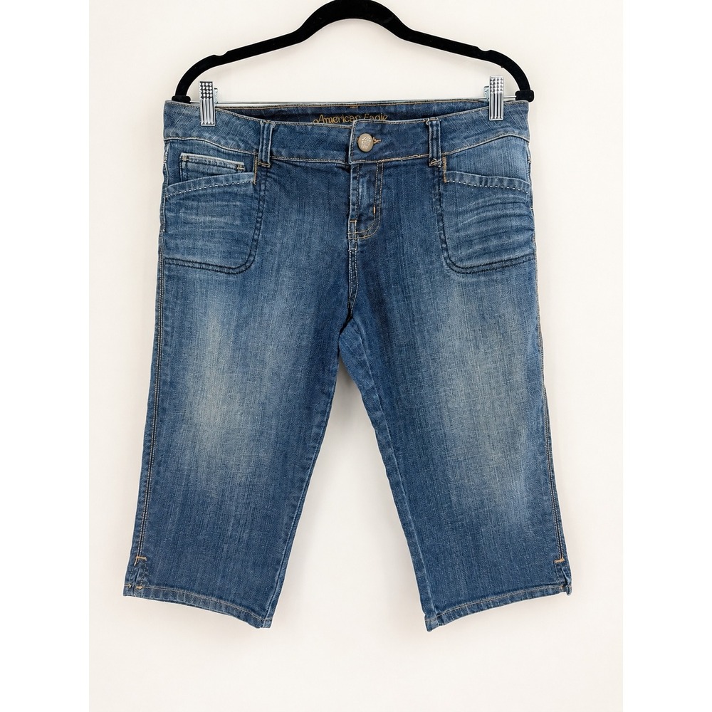 American Eagle Y2K Denim Bermuda Jorts Womens 10 Low Rise Long Shorts 2000s